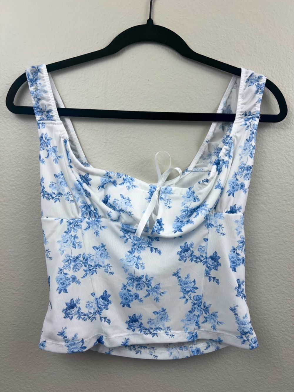 Pink Rose White And Blue Floral Print Bow Coquette Cottage Core Romantic Medium